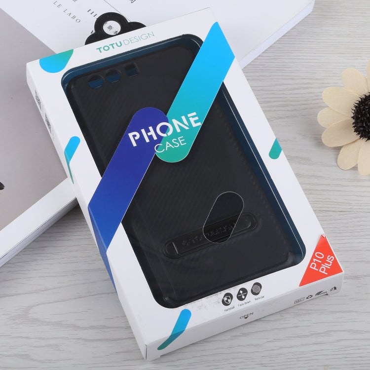 TOTUDESIGN Slim Series Carbon Fiber Texture TPU Case for Huawei P10 Plus, with Holder(Black)