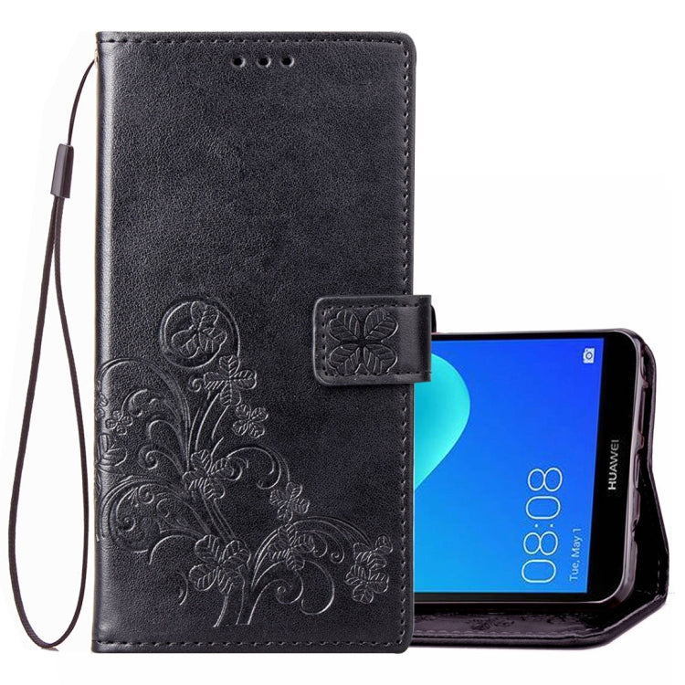 Lucky Clover Pressed Flowers Pattern Leather Case for Huawei Y5 Prime (2018), with Holder & Card Slots & Wallet & Hand Strap
