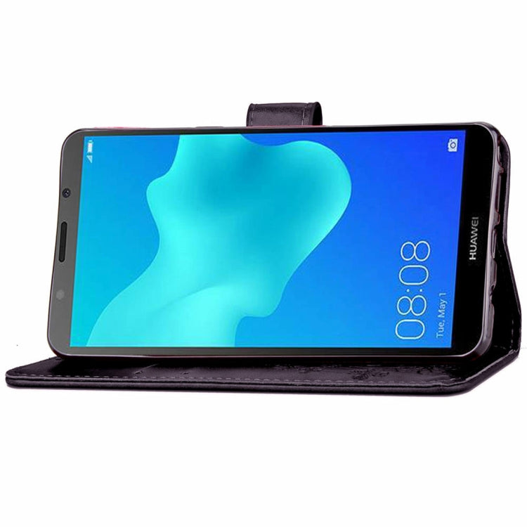 Lucky Clover Pressed Flowers Pattern Leather Case for Huawei Y5 Prime (2018), with Holder & Card Slots & Wallet & Hand Strap