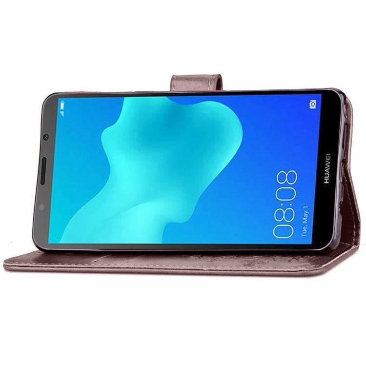 Lucky Clover Pressed Flowers Pattern Leather Case for Huawei Y5 Prime (2018), with Holder & Card Slots & Wallet & Hand Strap