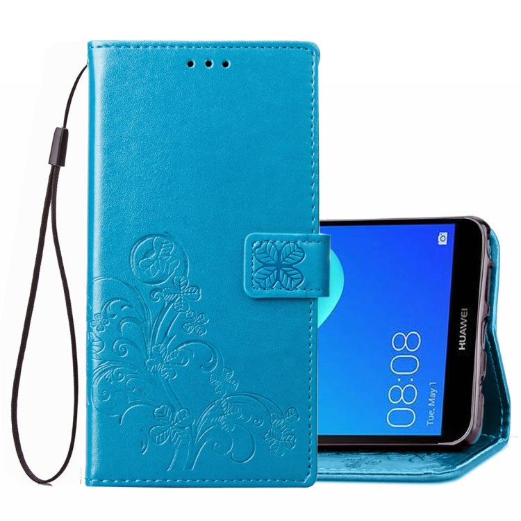 Lucky Clover Pressed Flowers Pattern Leather Case for Huawei Y5 Prime (2018), with Holder & Card Slots & Wallet & Hand Strap