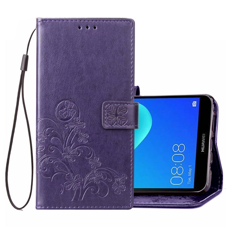 Lucky Clover Pressed Flowers Pattern Leather Case for Huawei Y5 Prime (2018), with Holder & Card Slots & Wallet & Hand Strap