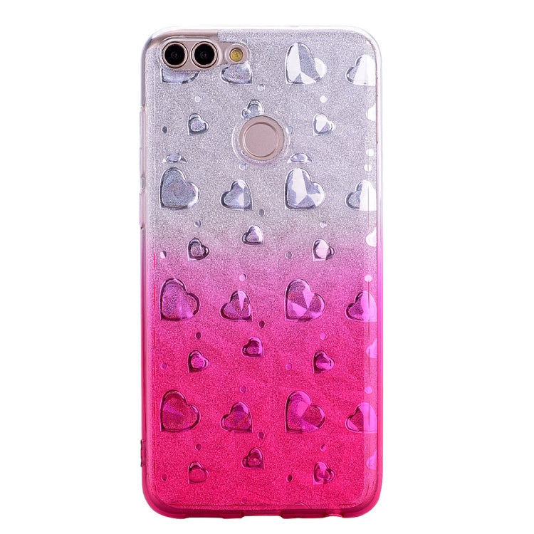 Heart Pattern Diamond Texture TPU Protector Back Cover Case for Huawei P smart (Enjoy 7S)