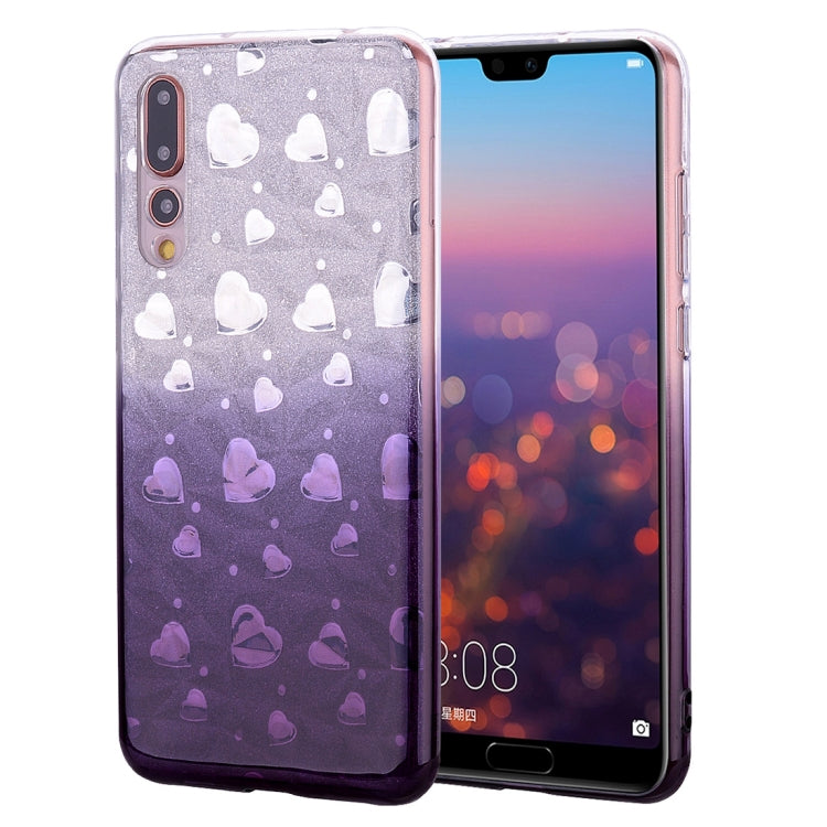 Heart Pattern Diamond Texture TPU Protector Back Cover Case for Huawei P20