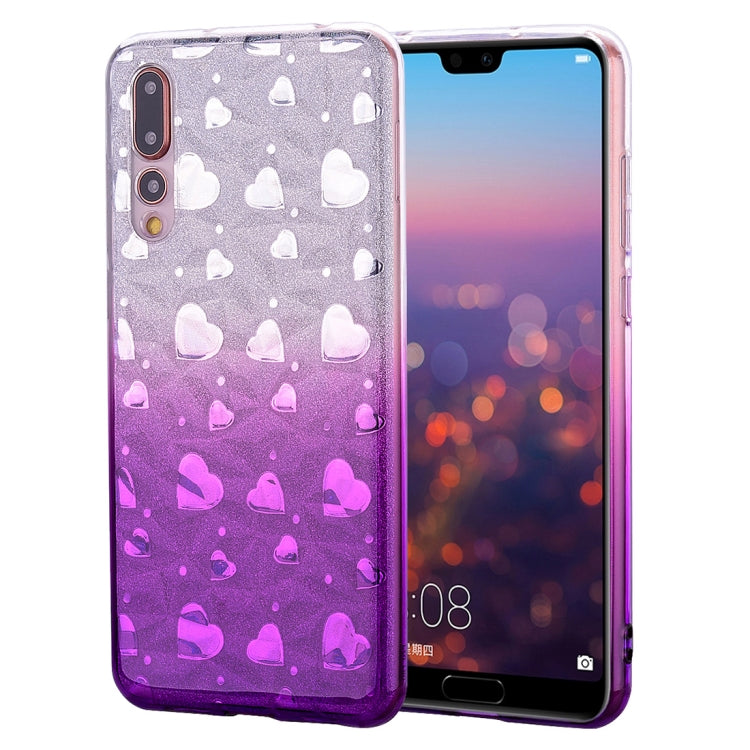 Heart Pattern Diamond Texture TPU Protector Back Cover Case for Huawei P20