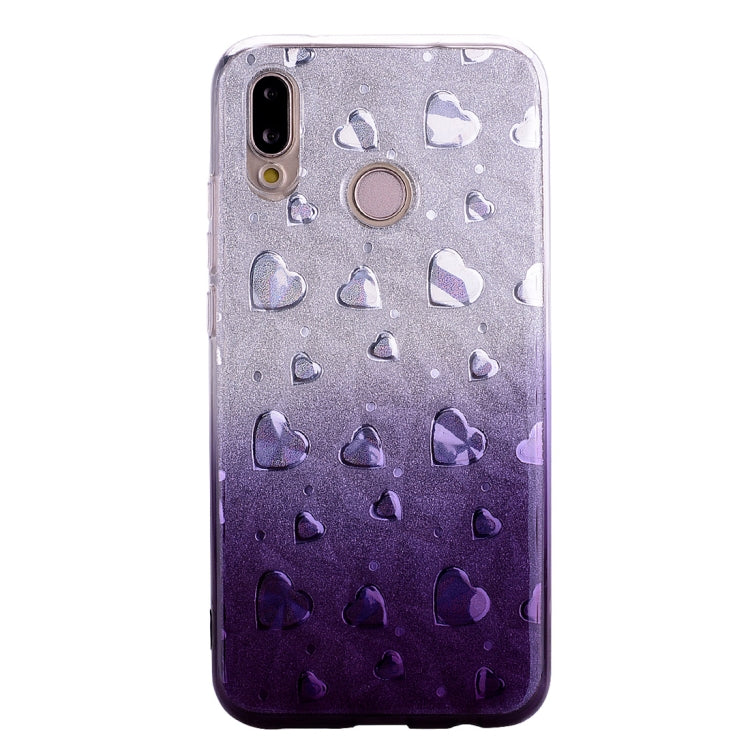 Heart Pattern Diamond Texture TPU Protector Back Cover Case for Huawei P20 Lite