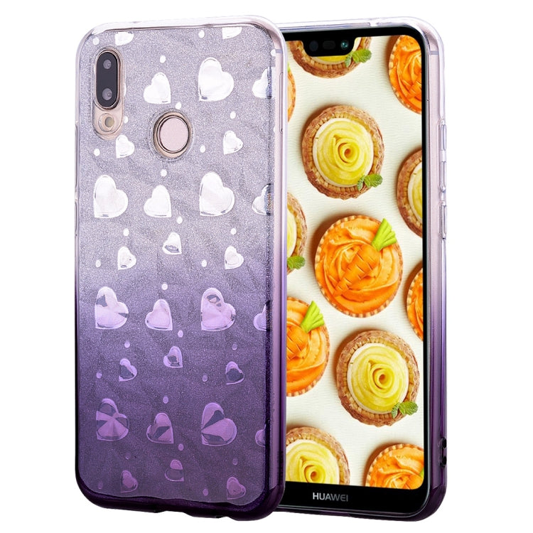 Heart Pattern Diamond Texture TPU Protector Back Cover Case for Huawei P20 Lite