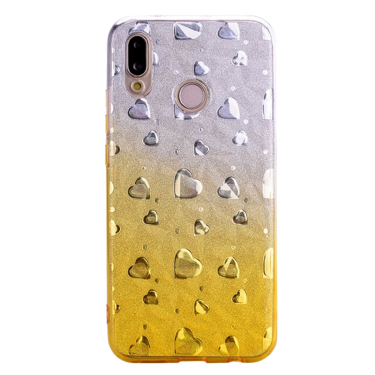 Heart Pattern Diamond Texture TPU Protector Back Cover Case for Huawei P20 Lite