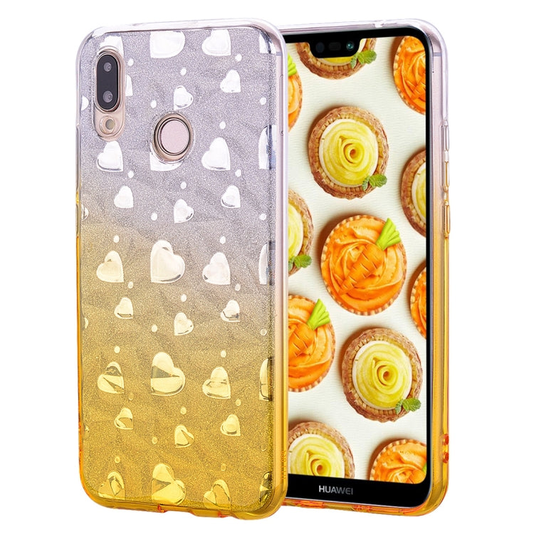Heart Pattern Diamond Texture TPU Protector Back Cover Case for Huawei P20 Lite