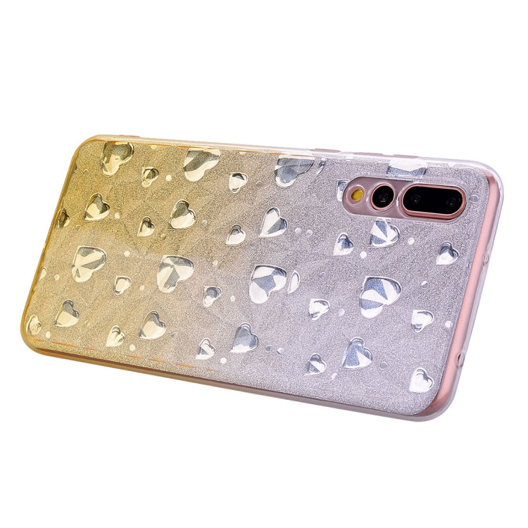 Heart Pattern Diamond Texture TPU Protector Back Cover Case for Huawei P20 Pro