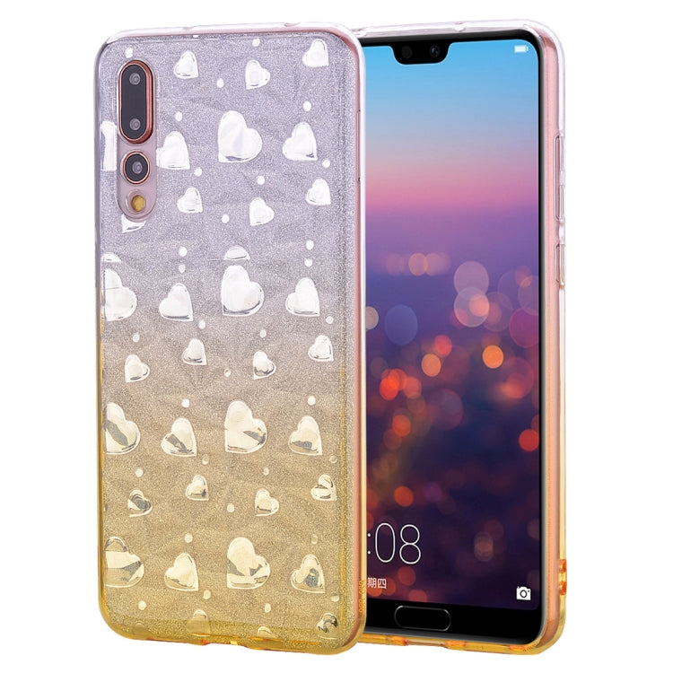 Heart Pattern Diamond Texture TPU Protector Back Cover Case for Huawei P20 Pro