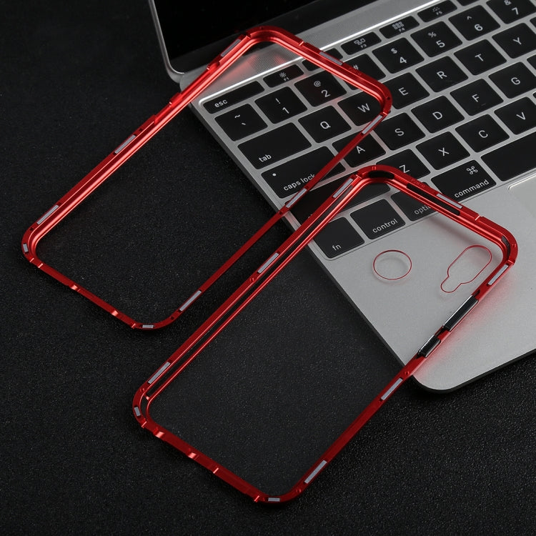 Magnetic Metal Frame Tempered Glass Case for Huawei P20 Lite / Nova 3e(Red)