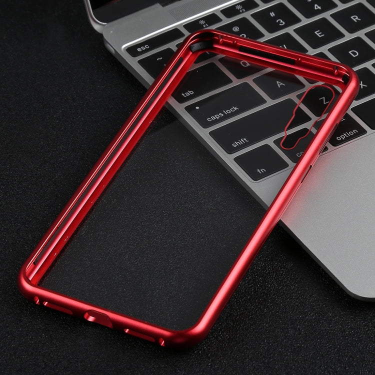 Magnetic Metal Frame Tempered Glass Case for Huawei P20 Pro(Red)