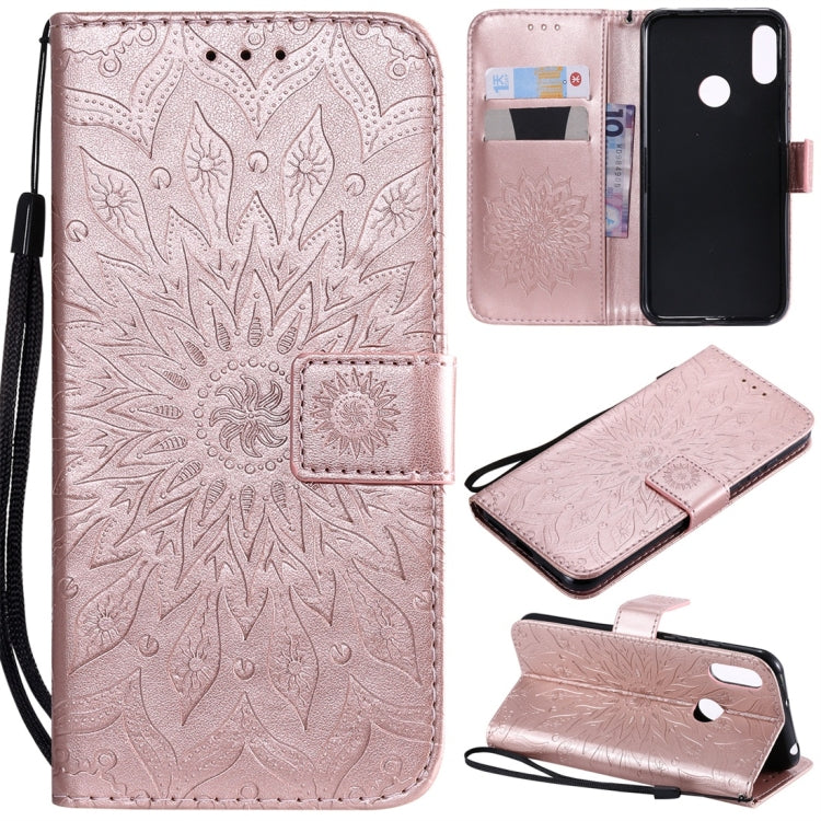 Sun Embossing Pattern Horizontal Flip Leather Case for Huawei Honor Play 8A / Y6 (2019), with Card Slot & Holder & Wallet & Lanyard