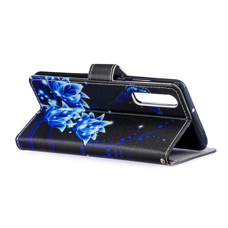 Blue Flower Pattern Horizontal Flip Leather Case for Huawei P30, with Holder & Card Slots & Wallet
