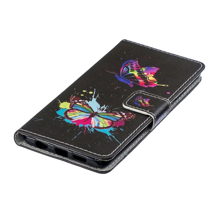 Colored Butterfly Pattern Horizontal Flip Leather Case for Huawei P30, with Holder & Card Slots & Wallet