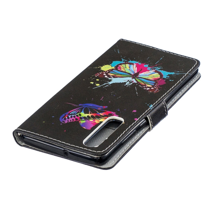 Colored Butterfly Pattern Horizontal Flip Leather Case for Huawei P30, with Holder & Card Slots & Wallet