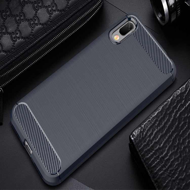 Brushed Texture Carbon Fiber Shockproof TPU Case for Huawei Y6 Pro (2019) (Navy Blue)