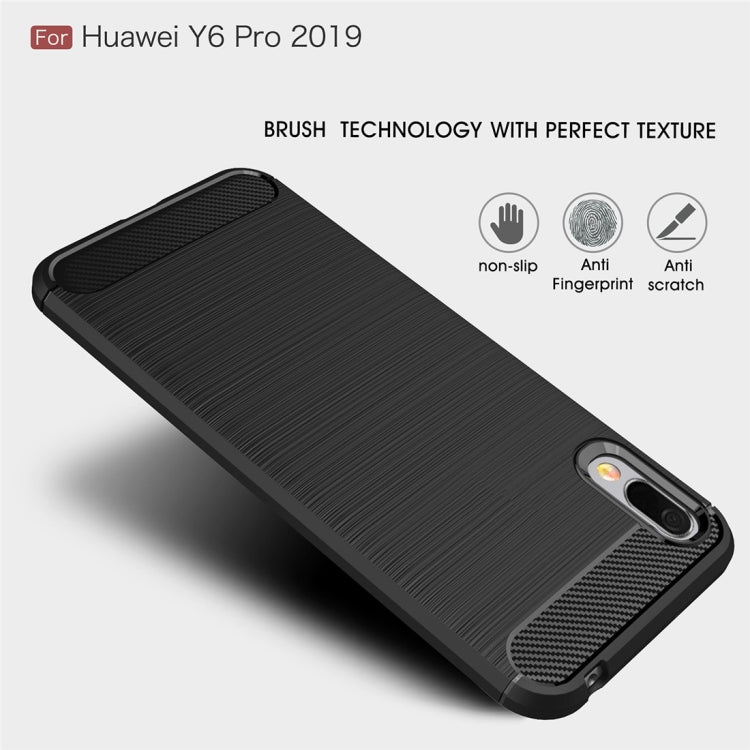 Brushed Texture Carbon Fiber Shockproof TPU Case for Huawei Y6 Pro (2019) (Navy Blue)
