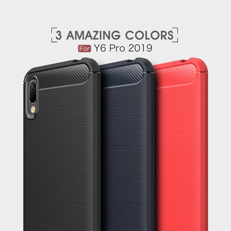 Brushed Texture Carbon Fiber Shockproof TPU Case for Huawei Y6 Pro (2019) (Navy Blue)