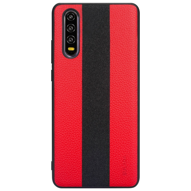 SULADA Anti-slip TPU + Handmade Leather Case for Huawei P30(Red)