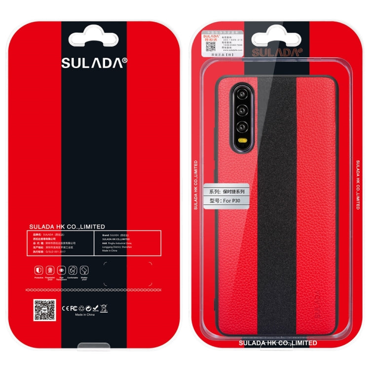 SULADA Anti-slip TPU + Handmade Leather Case for Huawei P30(Red)