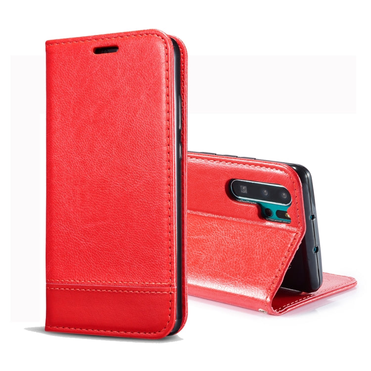 Double-sided Absorption Splicing Horizontal Flip Leather Case for Huawei P30 Pro, with Holder & Card Slots & Lanyard