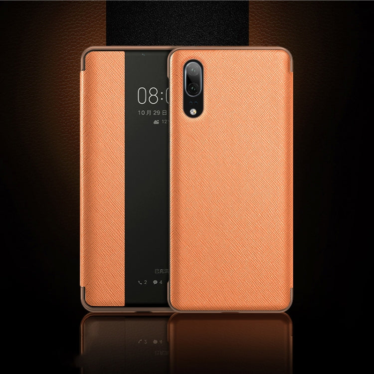 Cross Texture Horizontal Flip Leather Case for Huawei P20, with Call Answering Function & Sleep / Wake-up