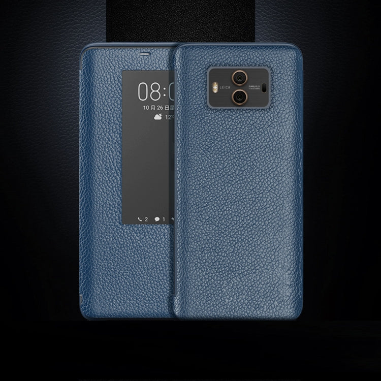 Top-grain Horizontal Flip Leather Case for Huawei Mate 10, with Call Answering Function & Sleep / Wake-up
