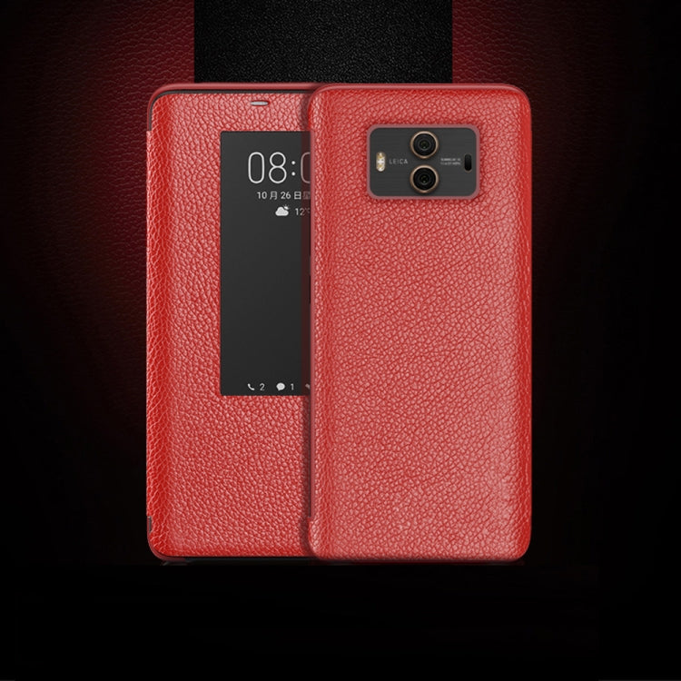 Top-grain Horizontal Flip Leather Case for Huawei Mate 10, with Call Answering Function & Sleep / Wake-up