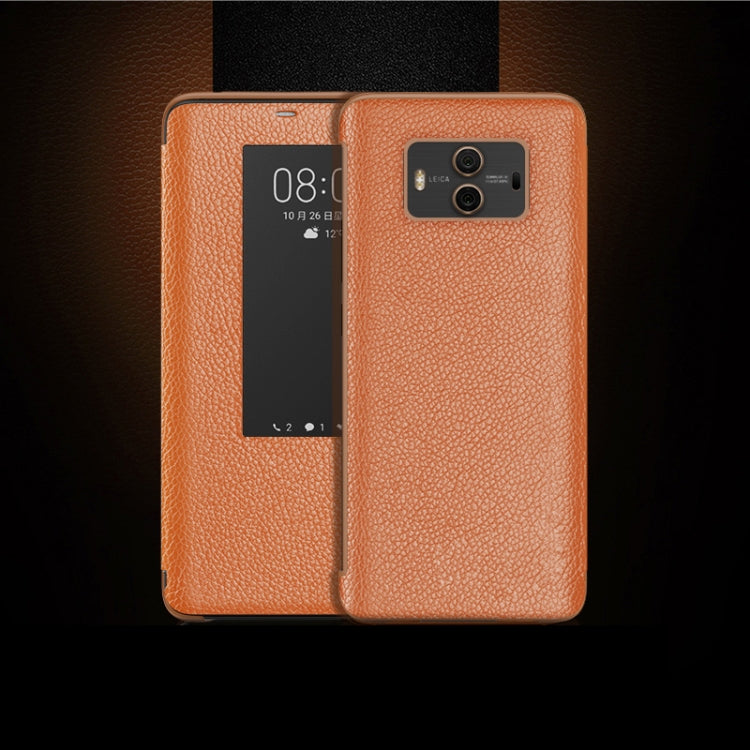 Top-grain Horizontal Flip Leather Case for Huawei Mate 10, with Call Answering Function & Sleep / Wake-up