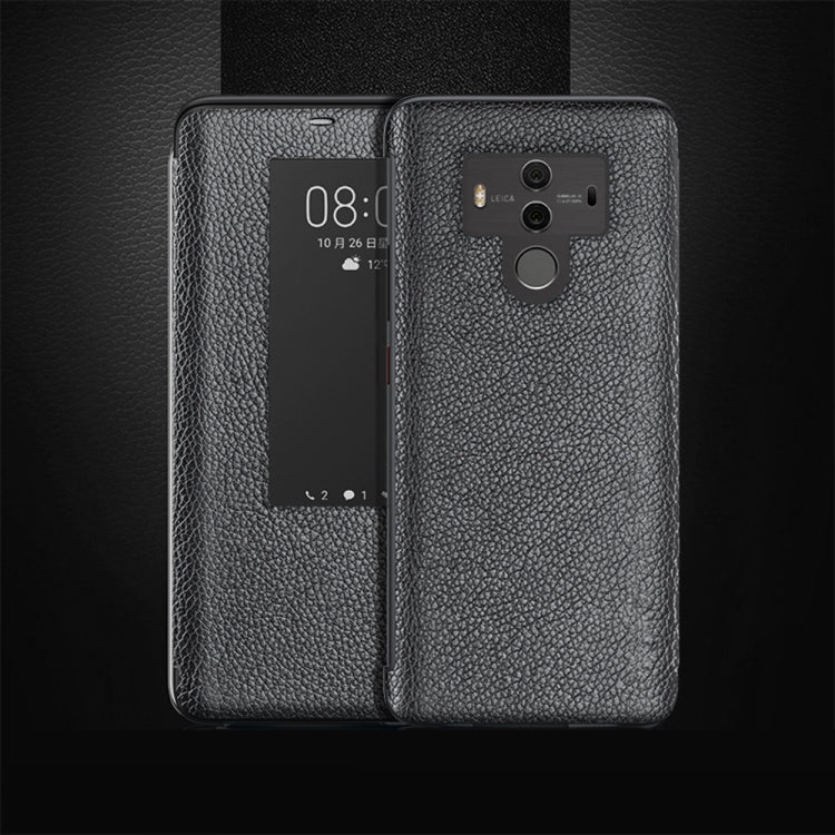 Top-grain Horizontal Flip Leather Case for Huawei Mate 10 Pro, with Call Answering Function & Sleep / Wake-up