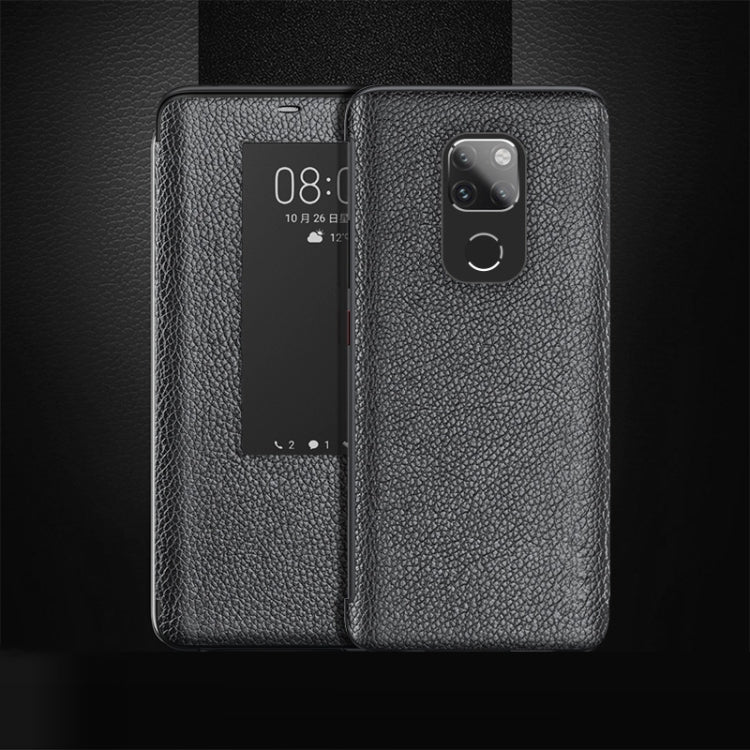 Top-grain Horizontal Flip Leather Case for Huawei Mate 20, with Call Answering Function & Sleep / Wake-up