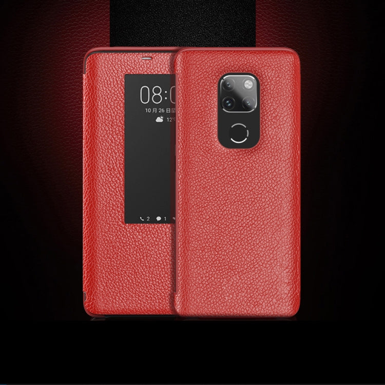 Top-grain Horizontal Flip Leather Case for Huawei Mate 20, with Call Answering Function & Sleep / Wake-up
