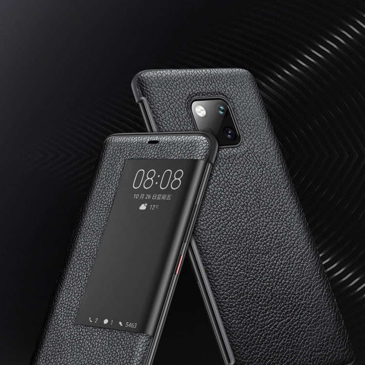 Top-grain Horizontal Flip Leather Case for Huawei Mate 20 Pro, with Call Answering Function & Sleep / Wake-up