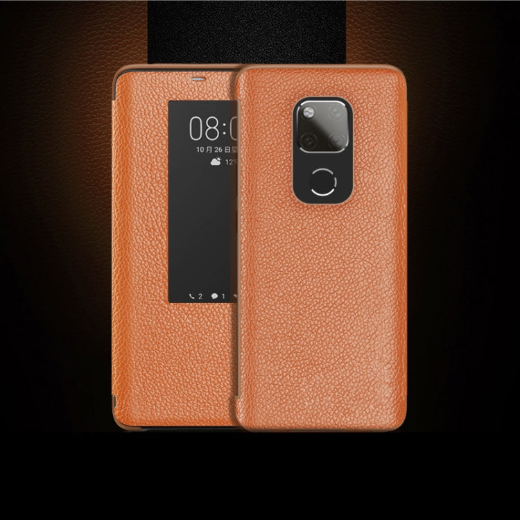Top-grain Horizontal Flip Leather Case for Huawei Mate 20 X, with Call Answering Function & Sleep / Wake-up