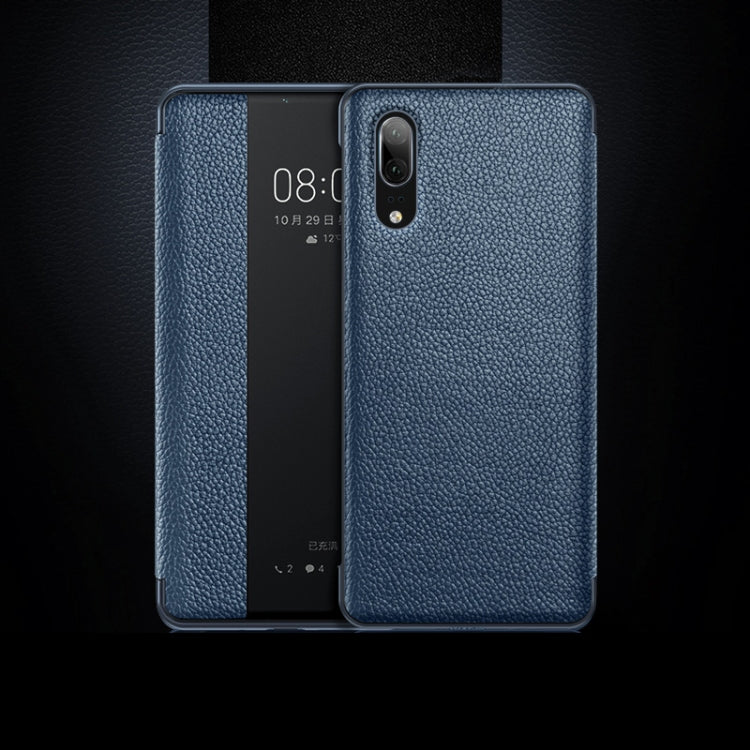 Top-grain Horizontal Flip Leather Case for Huawei P20, with Call Answering Function & Sleep / Wake-up