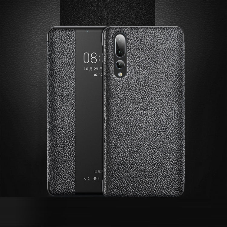 Top-grain Horizontal Flip Leather Case for Huawei P20 Pro, with Call Answering Function & Sleep / Wake-up