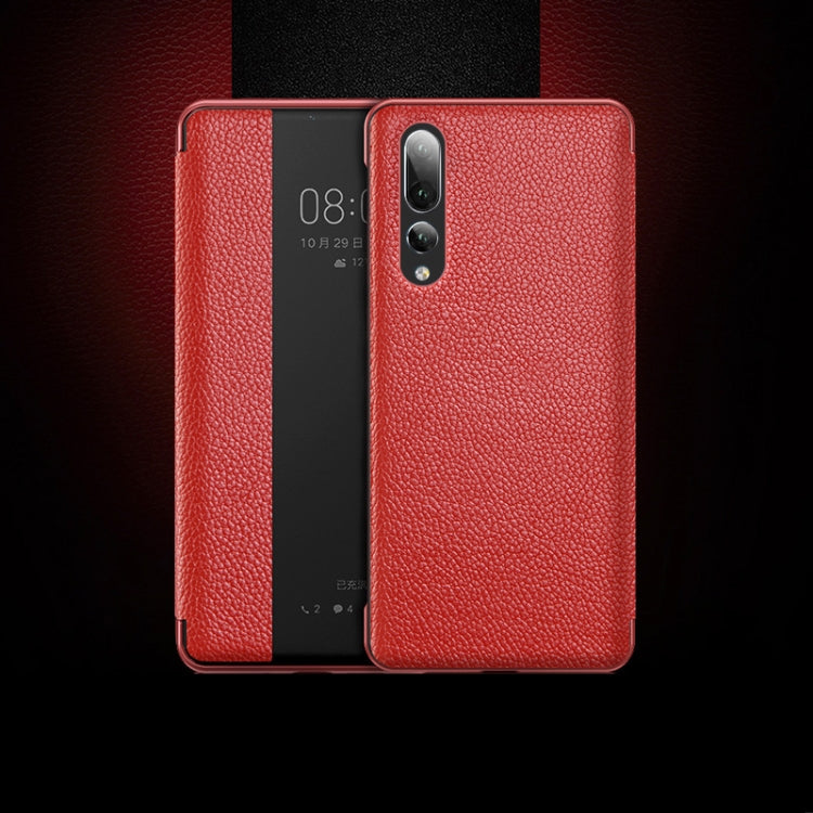 Top-grain Horizontal Flip Leather Case for Huawei P20 Pro, with Call Answering Function & Sleep / Wake-up