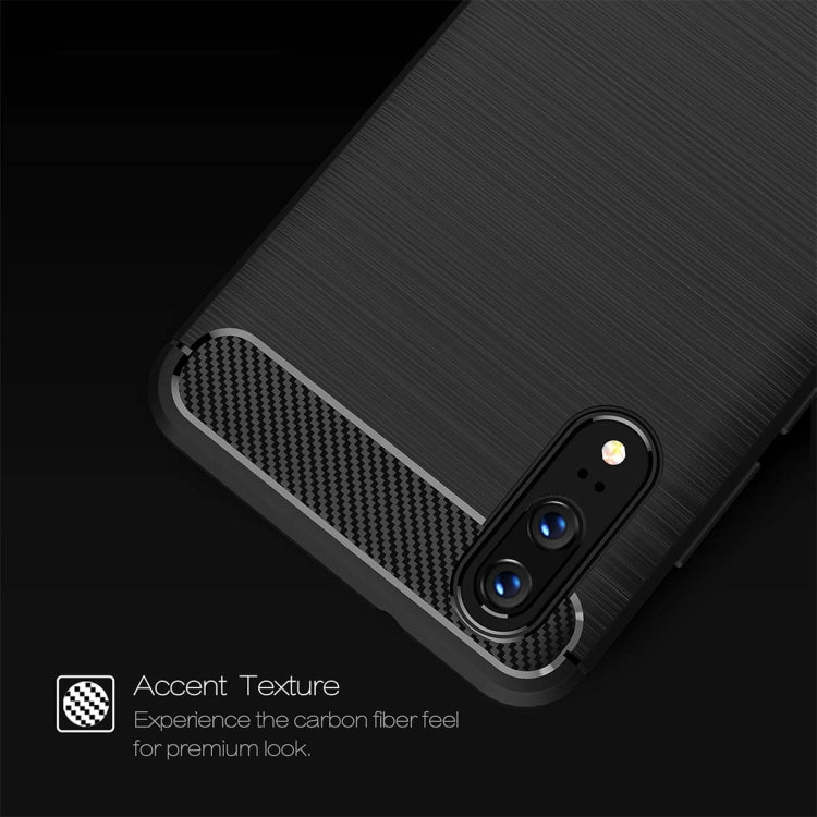 For Huawei  P20 Brushed Texture Carbon Fiber Shockproof TPU Protective Back Case