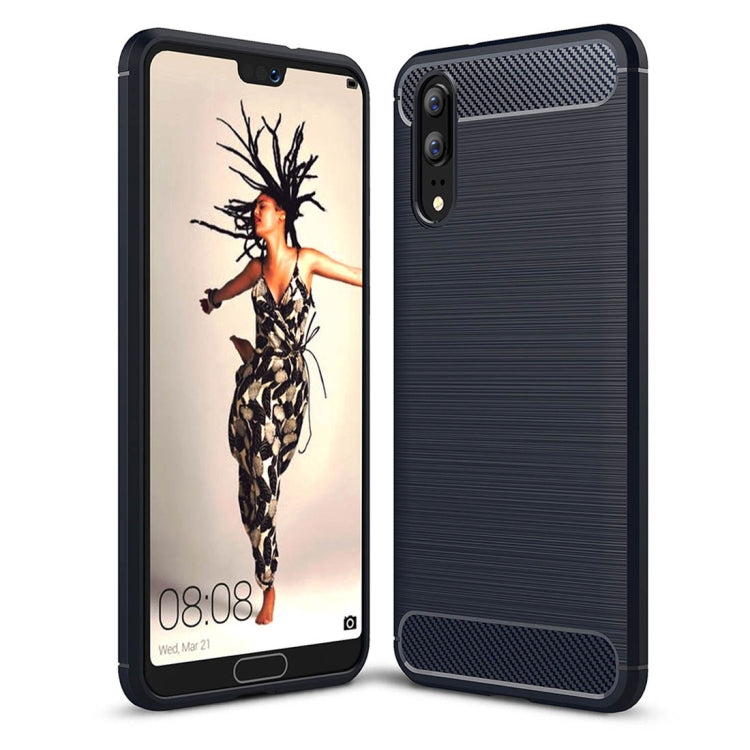 For Huawei  P20 Brushed Texture Carbon Fiber Shockproof TPU Protective Back Case