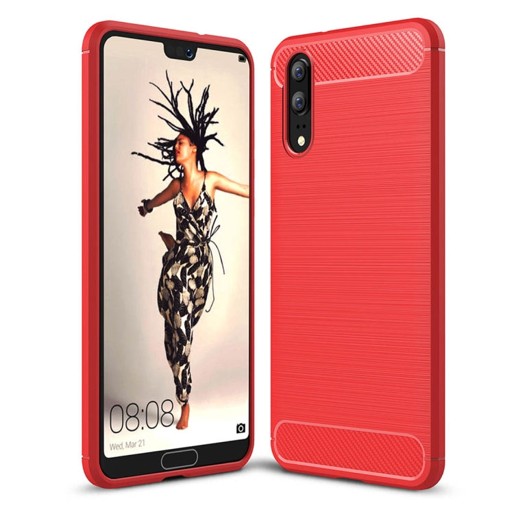 For Huawei  P20 Brushed Texture Carbon Fiber Shockproof TPU Protective Back Case
