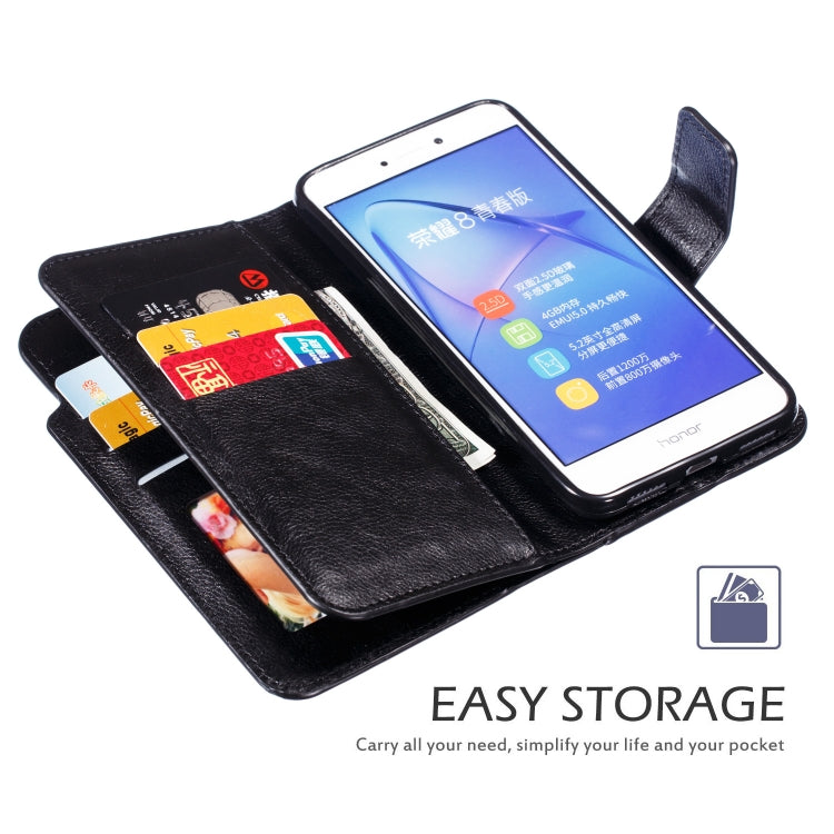 Multifunctional Litchi Texture Horizontal Flip Leather Case for Huawei P8 Lite (2017), with Nine Card Slot & Holder & Wallet