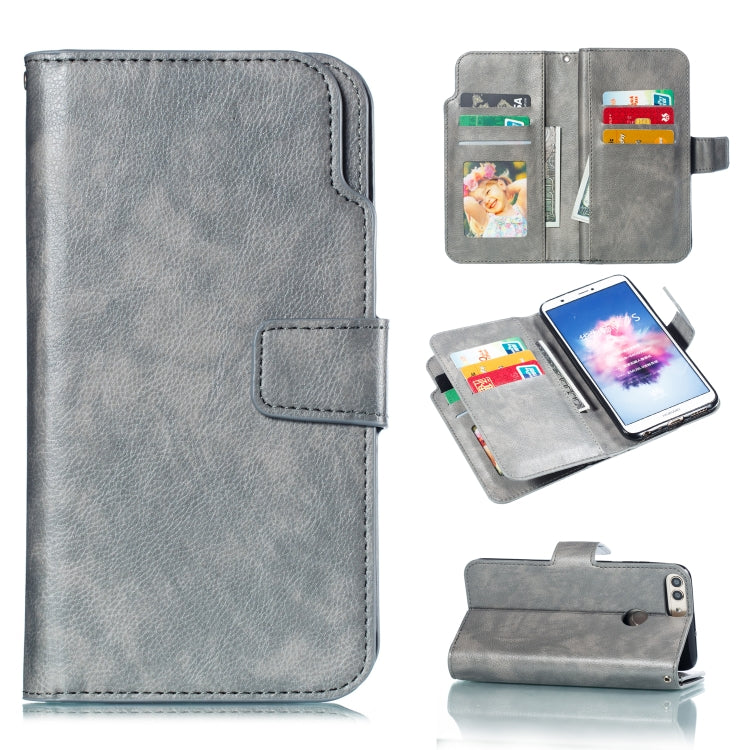Multifunctional Litchi Texture Horizontal Flip Leather Case for Huawei Enjoy 7S, with Nine Card Slot & Holder & Wallet