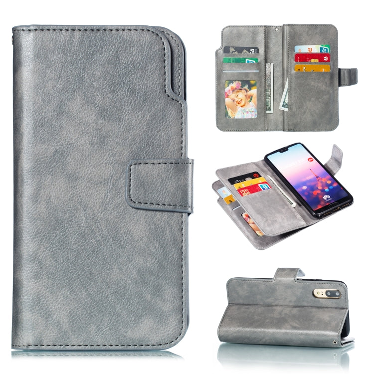 Multifunctional Litchi Texture Horizontal Flip Leather Case for Huawei P20, with Nine Card Slot & Holder & Wallet