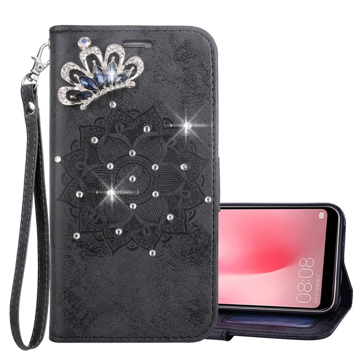 Mandragora Pattern Crystal Encrusted Horizontal Flip Leather Case for Huawei P20 Lite / Nova 3e, with Card Slot & Holder & Wallet & Lanyard