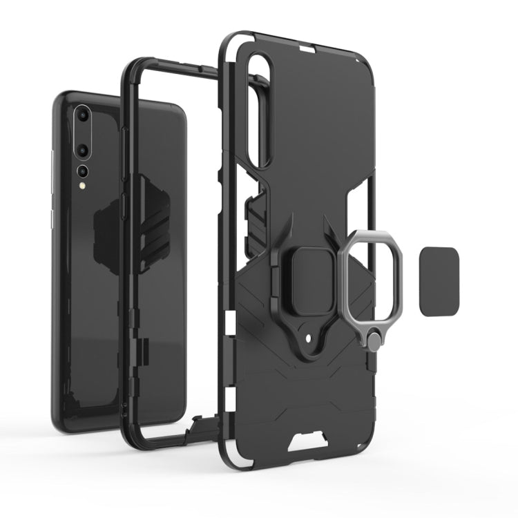 PC + TPU Shockproof Protective Case for Huawei P20 Pro, with Magnetic Ring Holder (Black)