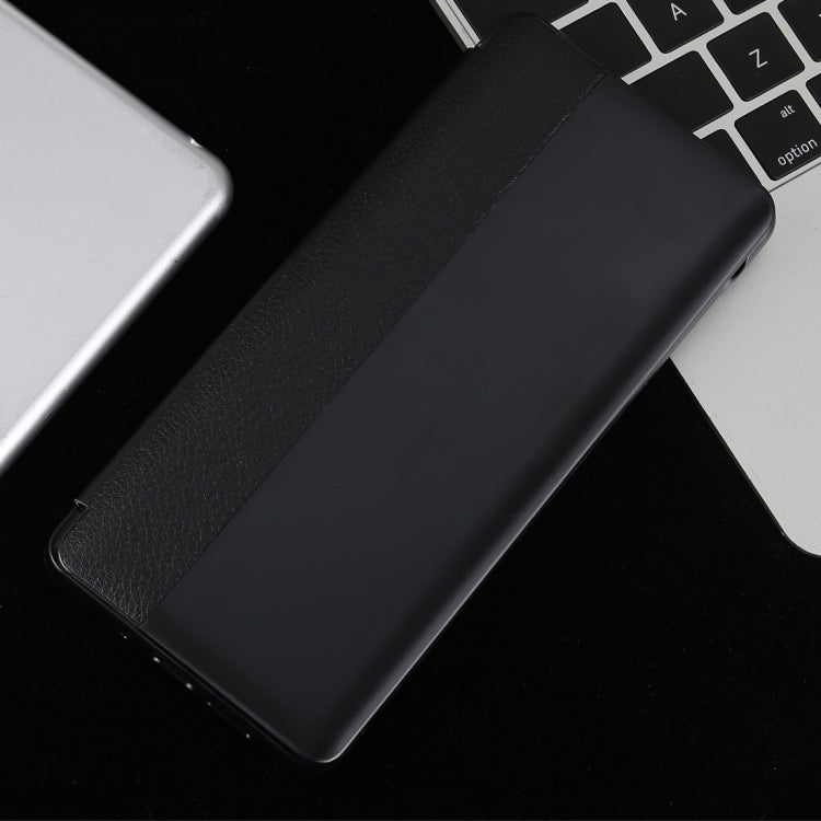 Litchi Texture PC + PU Horizontal Flip Case for Huawei P30 Pro, with Touch Call Display ID&Sleep/Wake-up Function