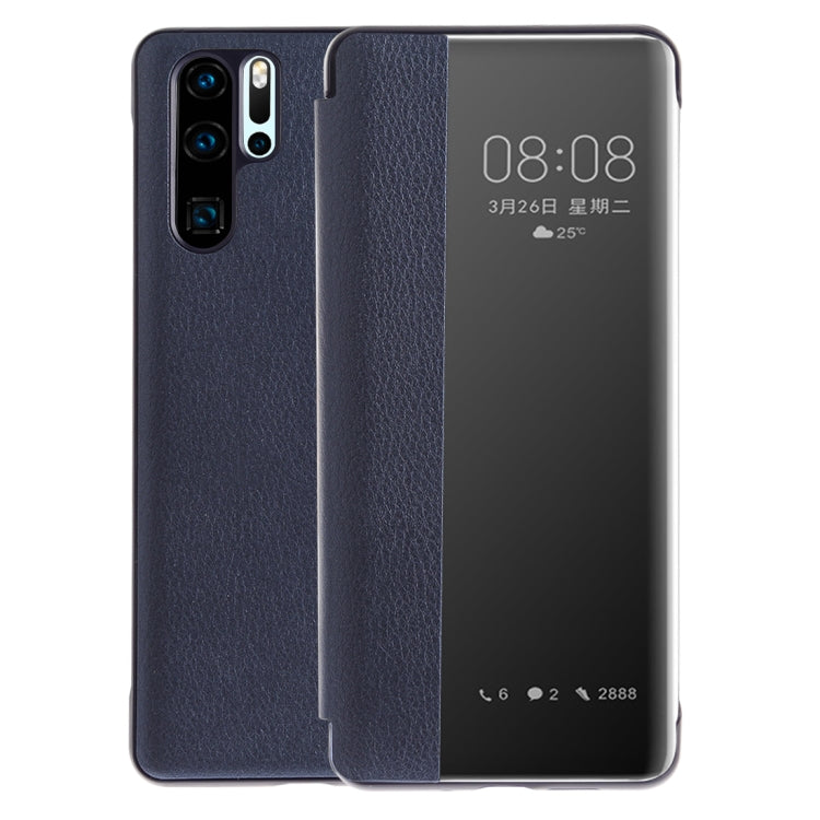 Litchi Texture PC + PU Horizontal Flip Case for Huawei P30 Pro, with Touch Call Display ID&Sleep/Wake-up Function