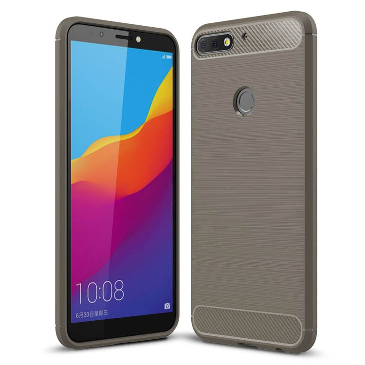 For Huawei Honor Play 7C Brushed Texture Carbon Fiber Shockproof TPU Protective Back Case